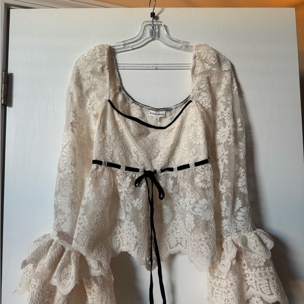 NWT For Love And Lemons Cream Lace Top with Black Accents